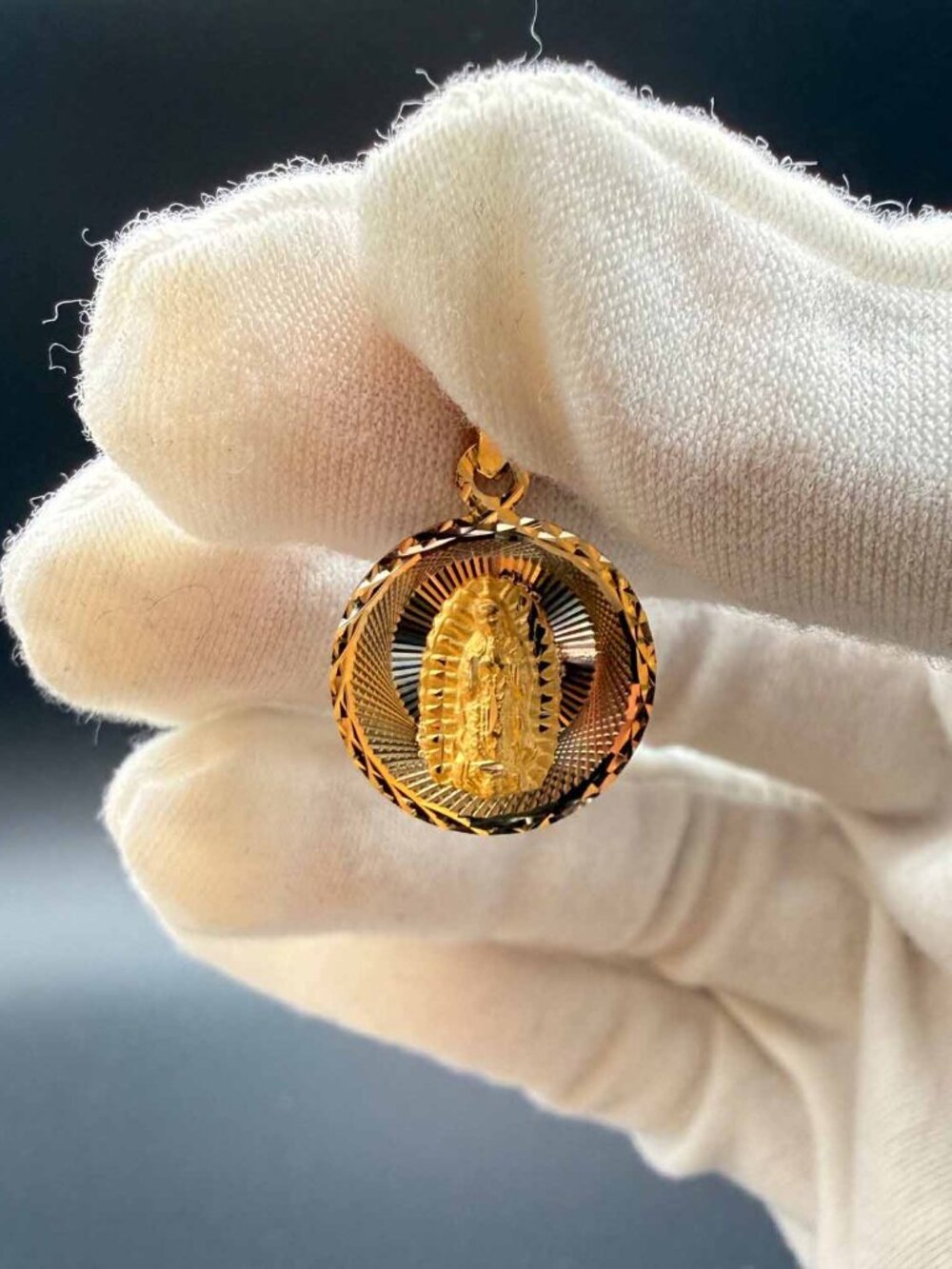14K Tri Color Gold Religious Stamp Pendant